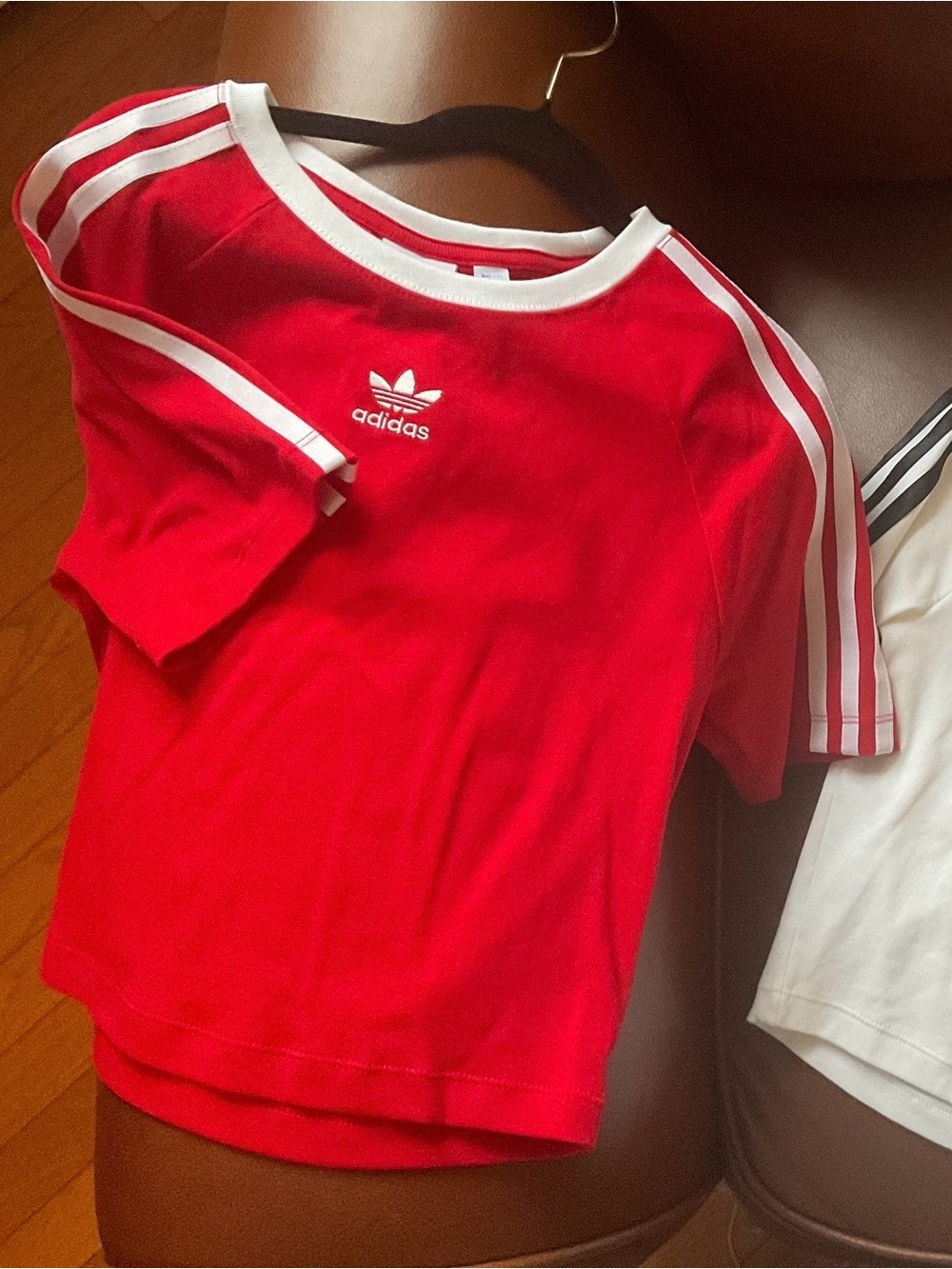 adidas Red Short Sleeve Tee with White Stripes